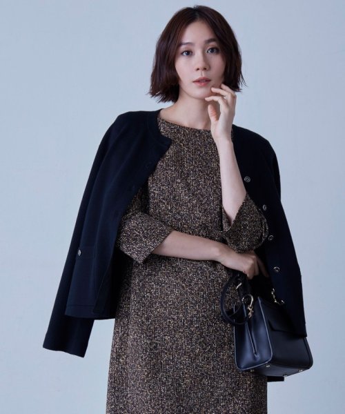 ミラノリブ ニット ノーカラージャケット ネイビーノーカラーペプラムジャケット C1933448639(14960円)