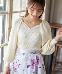 tocco closet(トッコクローゼット)/シフォンバルーンスリーブ切り替えハートネックリブニットプルオーバー/Ivory