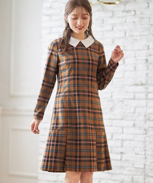 白襟付きチェック裾サイドタック入りワンピース トッコクローゼット Tocco Closet Magaseek