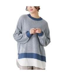 MAC HOUSE(women)(マックハウス（レディース）)/NAVY ネイビー 7G配色編地裾フェイクプルオーバー 112325831/ブルー