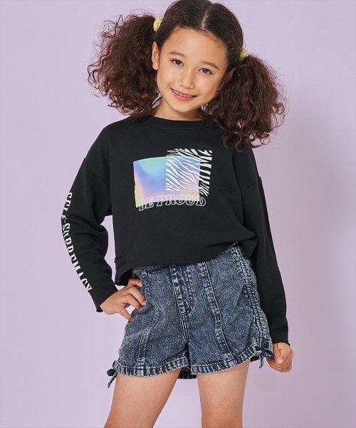 ANAP KIDS(アナップキッズ)/裾ダメージフォトプリント裏毛トップス/ブラック