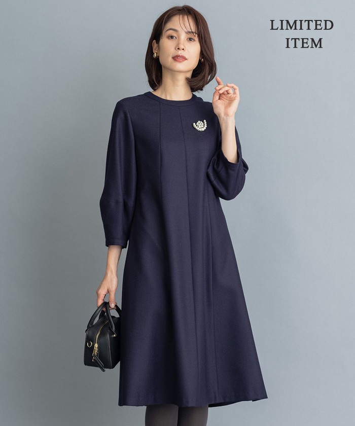 【WEB限定】ウールジョーゼット ワンピース 国産 新品 組曲 ウールソフトジョーゼット ワンピース ひざ丈ワンピース
