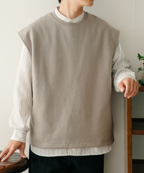 ITEMS URBANRESEARCH(アイテムズアーバンリサーチ（メンズ）)/裏起毛ベスト+ストライプシャツ セット/GRY