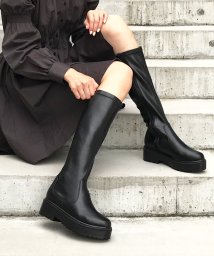 atta girl(アタガール)/4.5cmヒール 厚底トラックソールロングブーツ/ブラック