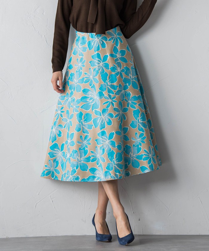 美品♡ビアッジョブルー 花柄 フレアスカート - ひざ丈スカート