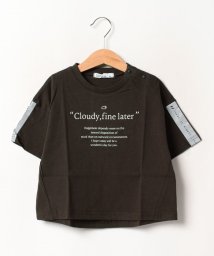 cloudy fine later(クラウディファインレイター)/反射プリント7分丈Tシャツ/チャコール