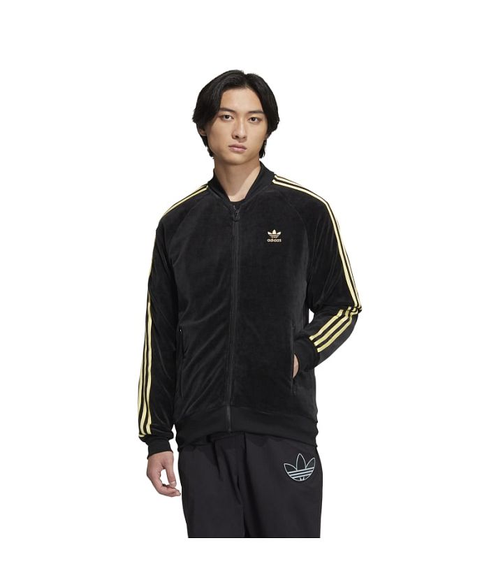 【美品】adidas アディダス XL ベロア トラックジャケット ブラック 黒