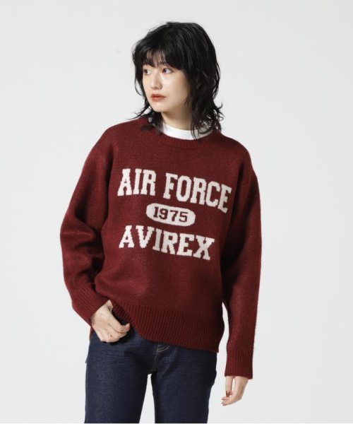 AVIREX(AVIREX)/JACQUARD LOGO KNIT TOPS/ ジャガードロゴニットトップス/レッド