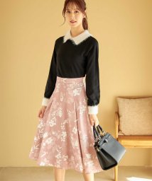 tocco closet(トッコクローゼット)/フラワープリントタックフレアスカート/GRAYSH PINK