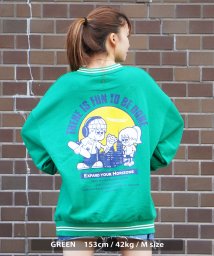 1111clothing(ワンフォークロージング)/ヘビーウェイト トレーナー メンズ オーバーサイズ スウェット レディース イラスト バックプリント ビッグシルエット トップス 長袖 ビッグスウェット ビッグ/グリーン