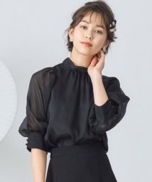 DRESS+(ドレス プラス)/ブラウス リボンカラー 七分袖 シアー素材 裏地付き /ブラック