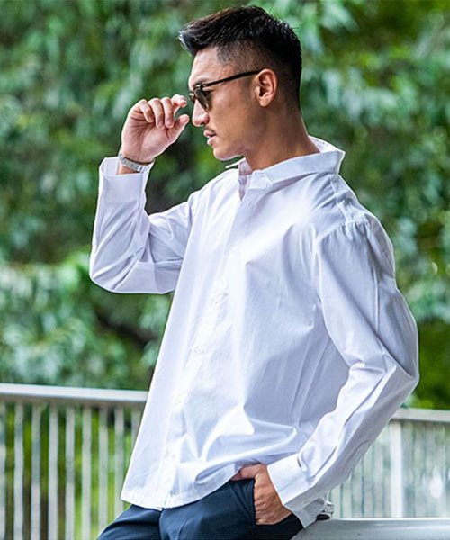 CavariA(キャバリア)/CavariA ルーズシルエットブロード長袖シャツ 襟付きシャツ/ホワイト