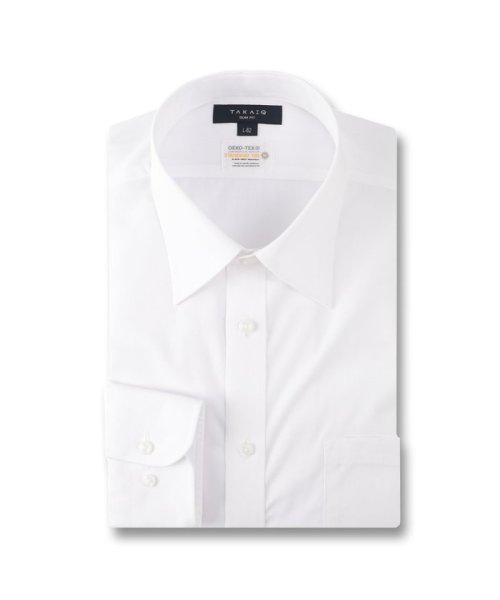 TAKA-Q(タカキュー)/【白無地】形態安定 吸水速乾 スリムフィット レギュラーカラー長袖シャツ/ホワイト