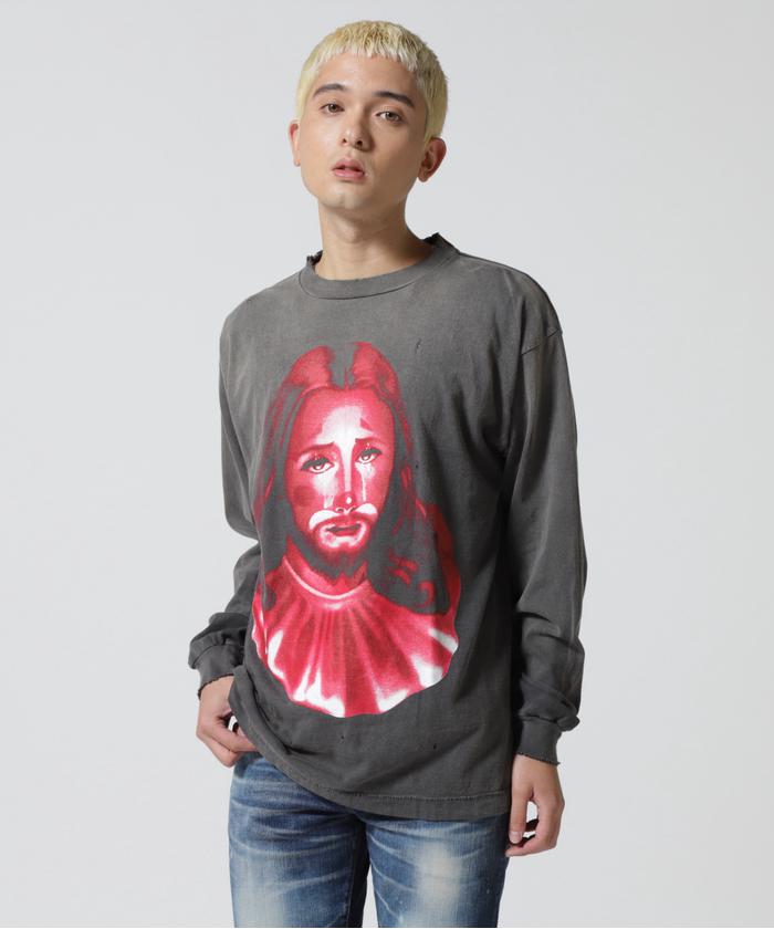 SAINT MICHAE セントマイケル 22AW CLOWN B&R LS TEE ボーンレイズドプリント 長袖シャツ カットソー SM-A22‐0000‐068 グレー