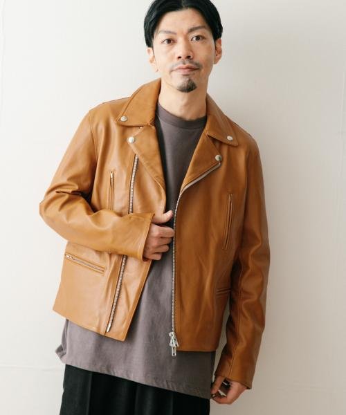 正規新古 飛び散ら リチウムファム ゴートスキンレザーダブル 