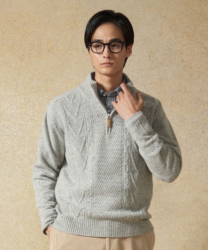 Cash Lamb's Wool】ケーブルハーフジップ ニット(505013636)｜HANKYU