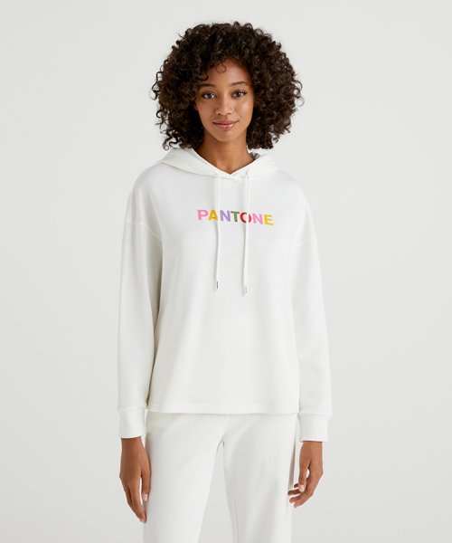 BENETTON (women)(ベネトン（レディース）)/【セットアップ対応商品】プリントスウェットフードパーカー/ホワイト