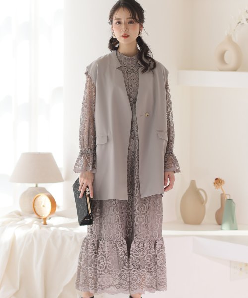 ジレ付きレースワンピース 