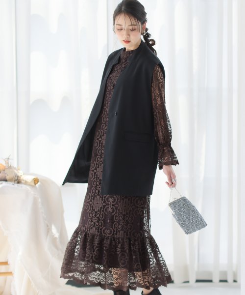 ジレ付きレースワンピース 