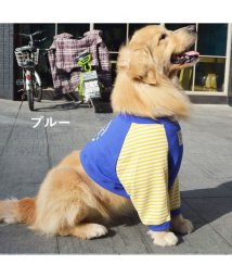 HAPPY DOG!!(はっぴーDOG！！)/犬 服 犬服 犬の服 大型犬 Tシャツ カットソー ボーダー 袖あり 長袖 ショート丈 【秋 冬 秋冬 秋服 冬服 秋物 冬物 冬用】/ブルー