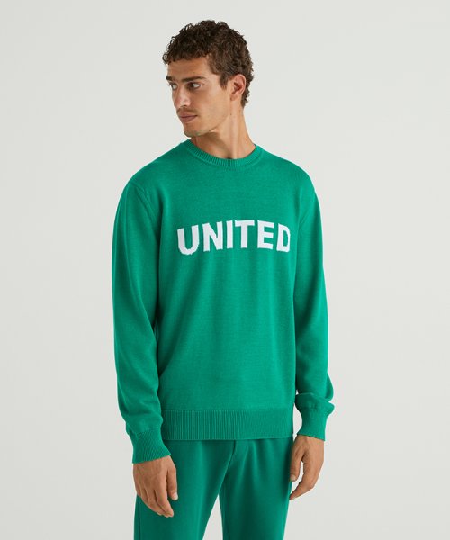 BENETTON (mens)(ベネトン（メンズ）)/フロントロゴクルーネックコットンニット・セーター/グリーン