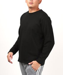 LUXSTYLE(ラグスタイル)/裏起毛クルーネックロンT/ロンT メンズ レディース 長袖Tシャツ 裏起毛 クルーネック 暖か/ブラック