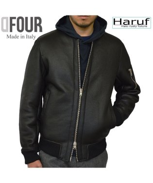 Haruf/ムートンジャケット ムートンコート 本革 レザージャケット 革ジャン MA1 メンズ ブラック 黒 秋冬 DF782BK/505020116