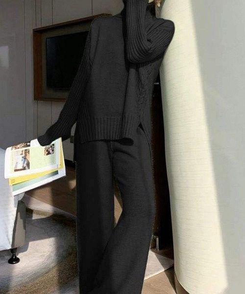Lamoa/ハイネック ニット ワイドパンツ セットアップ(505020829