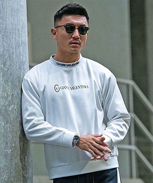 GIANNI VALENTINO ダンボールリブロゴジャガードプリントトレーナー スウェット