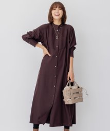 NIJYUSANKU（LARGE SIZE）(２３区（大きいサイズ）)/【CLASSY.コラボ/洗える】ウールストレッチツイル ピンタック ワンピース/[WEB限定]ダークブラウン系