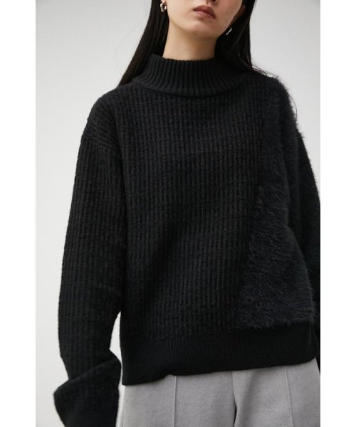 AZUL by moussy(アズールバイマウジー)/SHAGGY COMBI TWEED KNIT TOPS/BLK