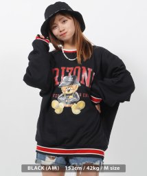 1111clothing(ワンフォークロージング)/オーバーサイズ スウェット メンズ トレーナー レディース ヘビーウェイト クマ プリント ビッグシルエット トップス 長袖 かわいい 大きいサイズ 韓国ファッ/ブラック