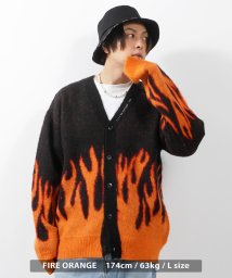 1111clothing(ワンフォークロージング)/モヘア カーディガン メンズ ニットカーディガン レディース ボレロ ニット カーデ 長袖 オーバーサイズ vカーデ ビッグシルエット 総柄 大きいサイズ 韓国/オレンジ