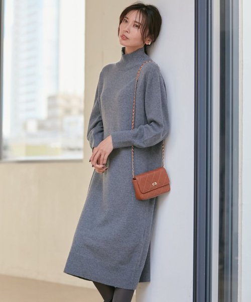 NIJYUSANKU(23区)/【CLASSY.12月号掲載】】ウールカシミヤブレンド ハイネック ワンピース/ライトグレー系