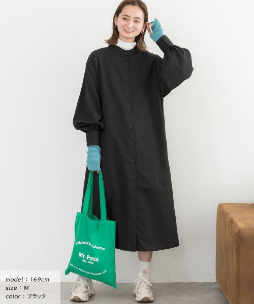 セール 22aw新作 ピーチスキン フレアワンピース 羽織り シャツワンピース ギャザー バンドカラー 秋服 秋 冬服 冬 アドティエ Ad Thie Magaseek