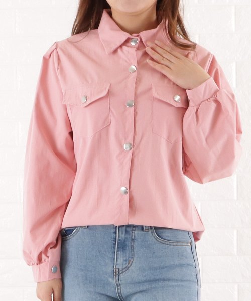 Lace Ladies(レースレディース)/ボリューム袖オーバーサイズシャツトップス長袖/ピンク
