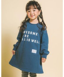 Noeil aime BeBe(ノイユ　エーム　べべ)/【 お揃い 】 裏起毛 フロッキー プリント ポケット 付 虹 ワッペン ワンピ/ブルー