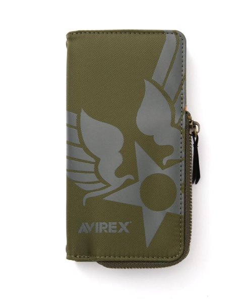 AVIREX(AVIREX)/iPhone 14 手帳ケース／サイドジップ／オリーブ/オリーブ