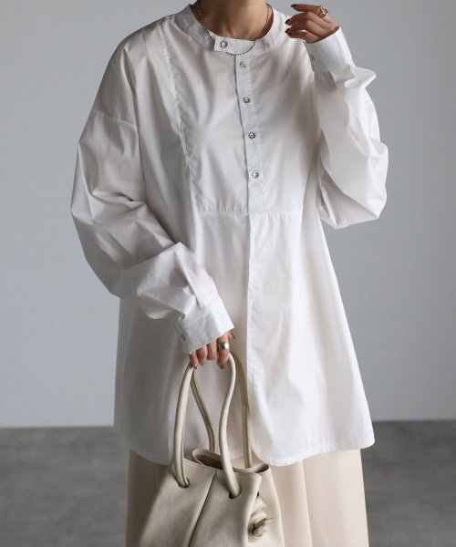 Fizz(フィズ)/スタンドカラーデザインシャツ AW【maiko_wear ×コラボ】/ホワイト