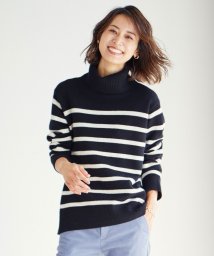 J.PRESS LADIES（LARGE SIZE）(J．プレス　レディス（大きいサイズ）)/【洗える】MERINO CASHMERE オフタートル ボーダー ニット/ブラック系1