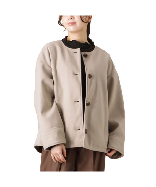 MAC HOUSE(women)(マックハウス（レディース）)/Howdy Marie ハウディーマリー ノーカラーコート GL－1222705/ベージュ