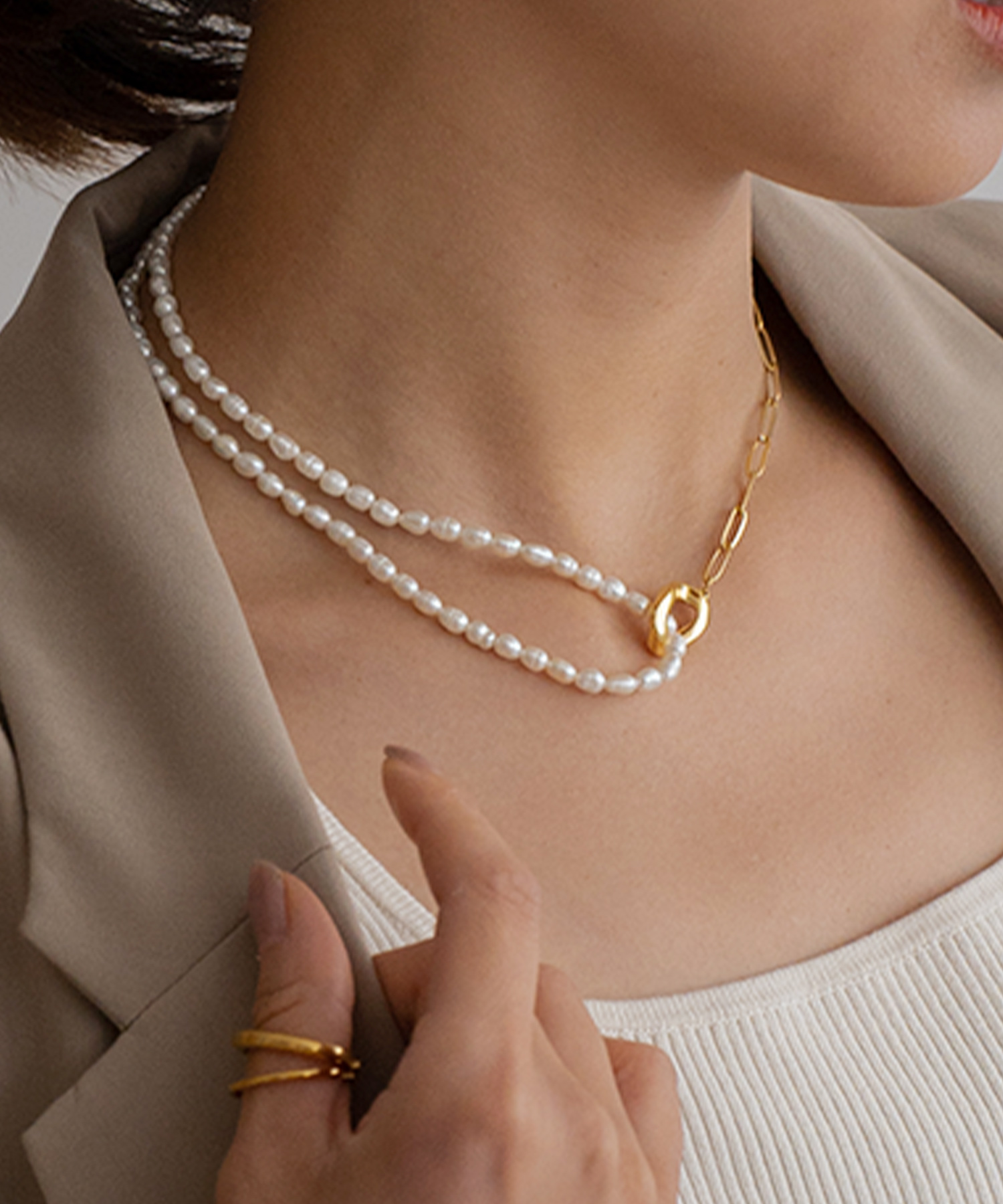 美品】TASAKI タサキ 5連 淡水パール ワイヤーネックレス K18YG