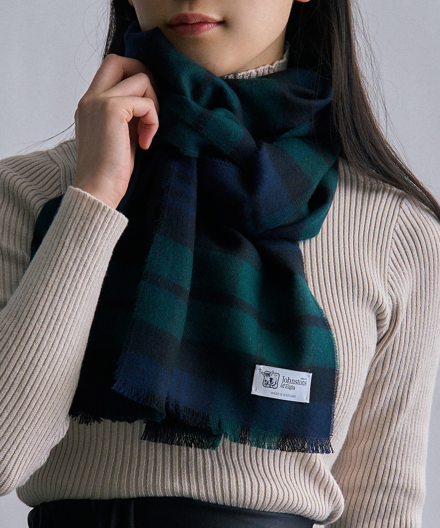 【Johnstons / ジョンストンズ】タータン チェック 無地 ストール / マフラー WD000446AW22　PLAIN/TARTAN  メリノウール