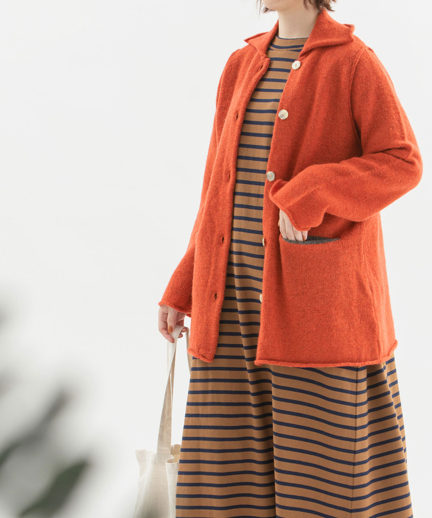 nop de nod ノップドゥノッド シェットランド 襟付きロングカーディガン