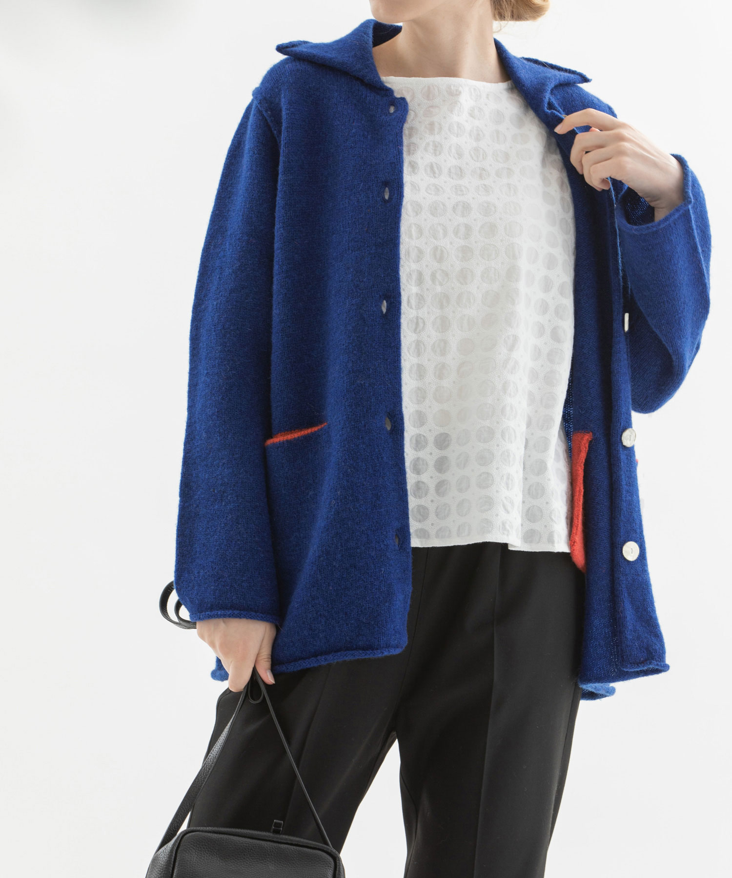 シェットランド5ゲージ襟付きロングカーディガン