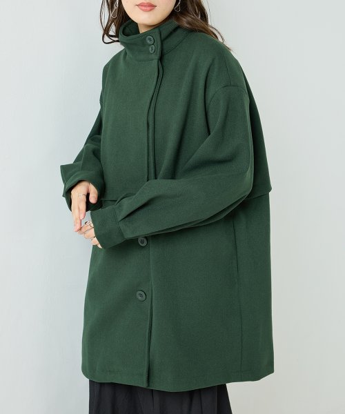 【OMNES】ライトフェイクウール Aラインミドルコート - ブルゾン期間限定入荷