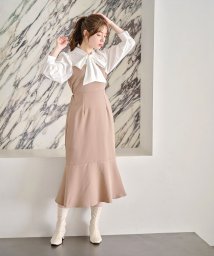 tocco closet(トッコクローゼット)/ウエストりぼん付きボウタイリボン配色マーメイドワンピース/Mocha