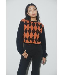 LAGUA GEM(ラグアジェム)/ARGYLE CROPPED KNIT/BLK