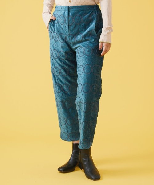 Jocomomola(ホコモモラ)/Apagon ベロア刺繍パンツ/ブルー