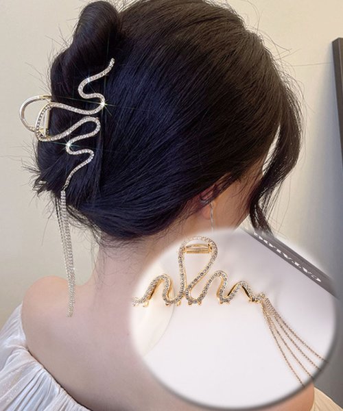 shoppinggo(ショッピングゴー)/キラキラヘアクリップ 大きめ バンスクリップ ヘアアクセサリー オシャレ 髪飾り　上品 パーティー飾り/ゴールド